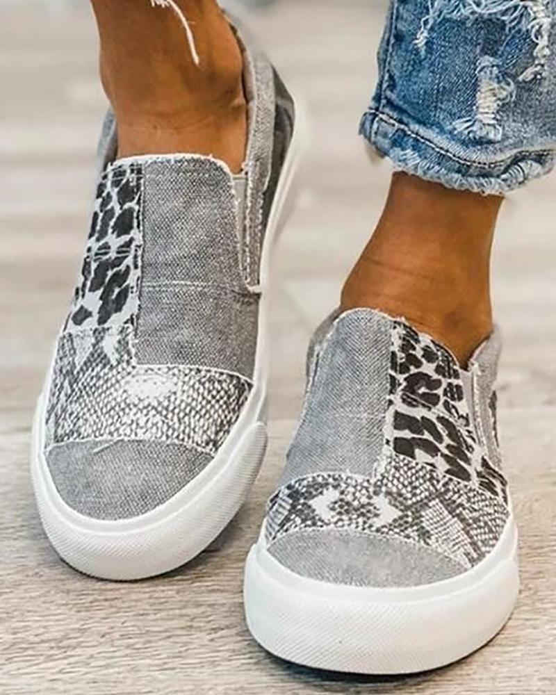 

Snakeskin Cheetah Slip On Canvas Sneakers, Gray