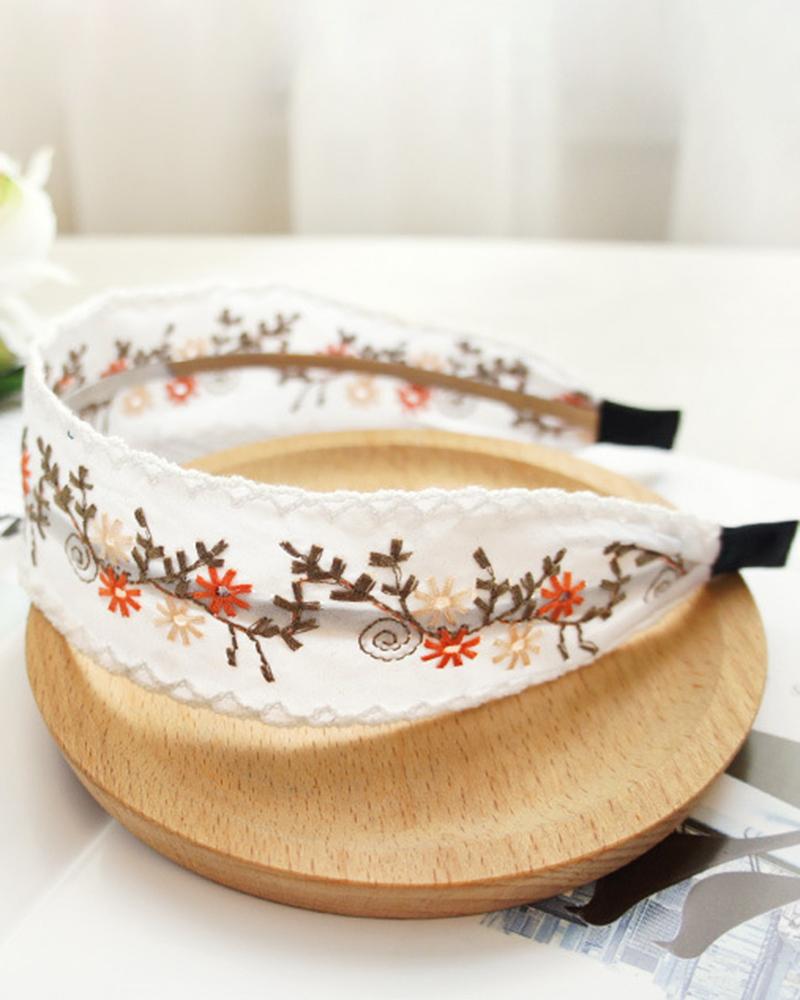 

1pc Tribal Floral Embroidery Heandband, Beige