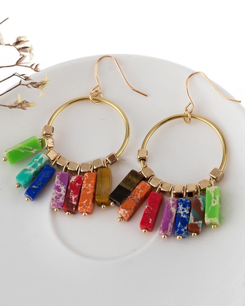 

1Pair Bohemian Clan Geometric Shaped Drop Earrings, Gold