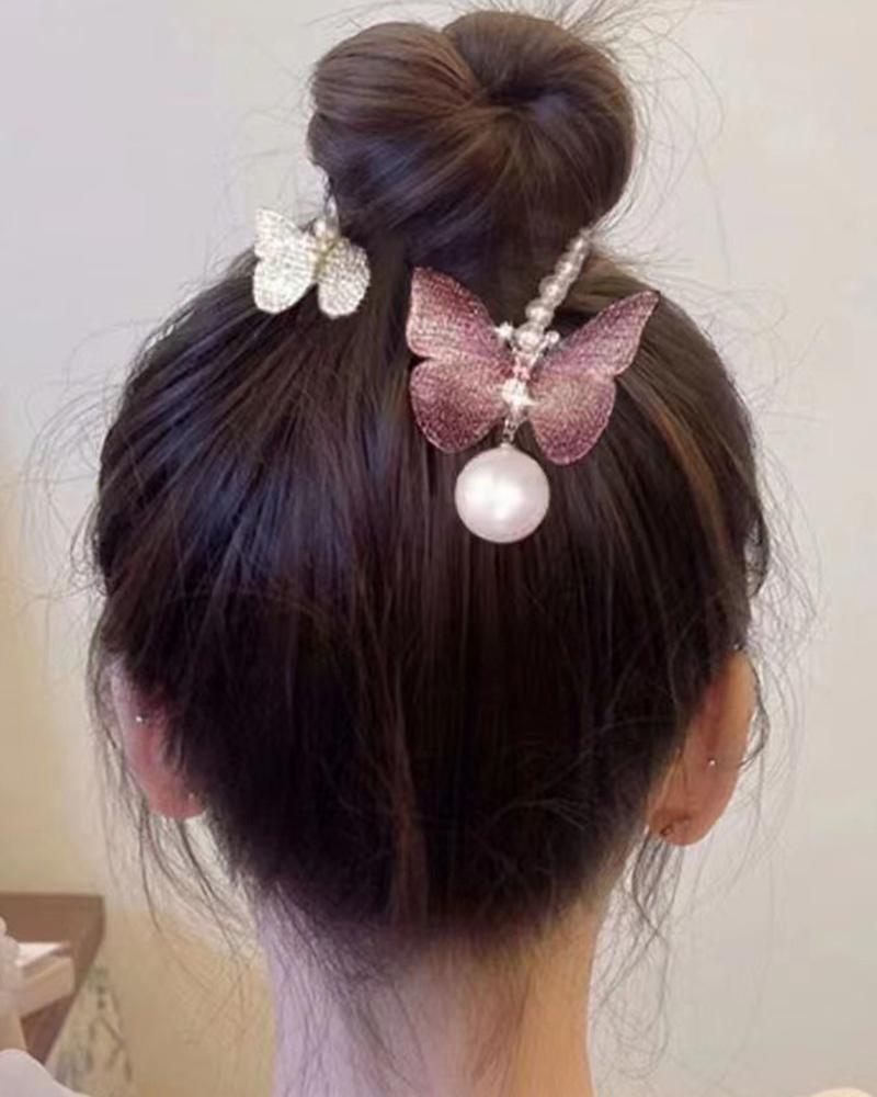 

1pc Butterfly Faux Pearls Beaded Hair Clip, Purple