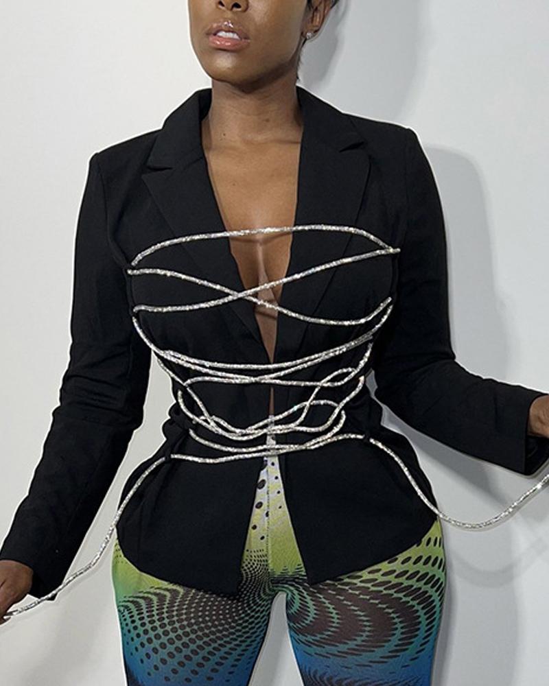 

Long Sleeve Lace-up Front Blazer, Black