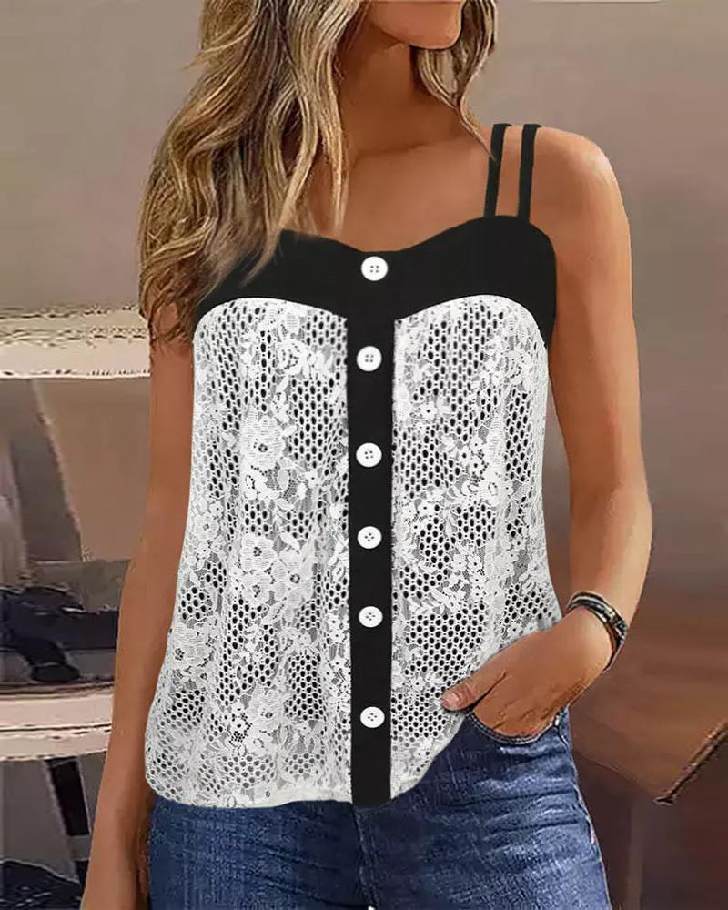 

Crochet Lace Double Strap Tank Top, White