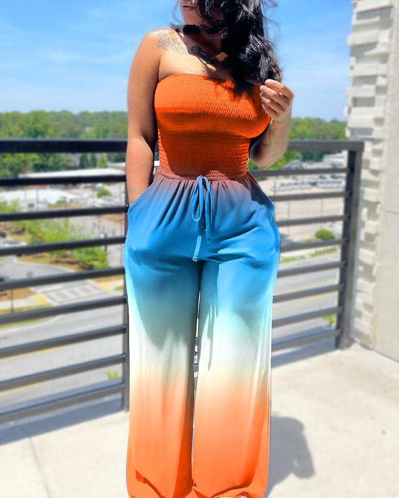 

Ombre Shirred Bandeau Wide Leg Jumpsuit, Orange