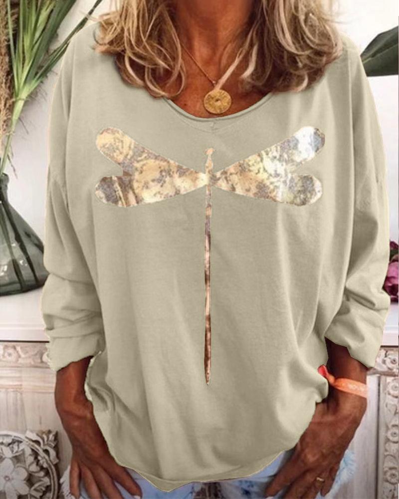 

Sequin Dragonfly Long Sleeve Top, Khaki