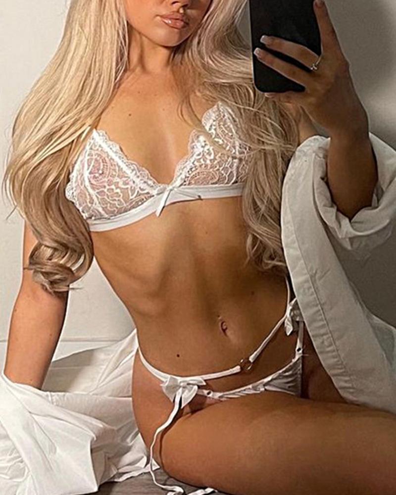 

Plain Sleeveless Lace Low Cut Skinny Sexy Sets, White