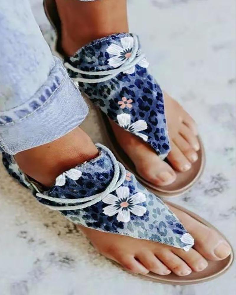 

Toe Post Sunflower Pattern Sandals, Blue