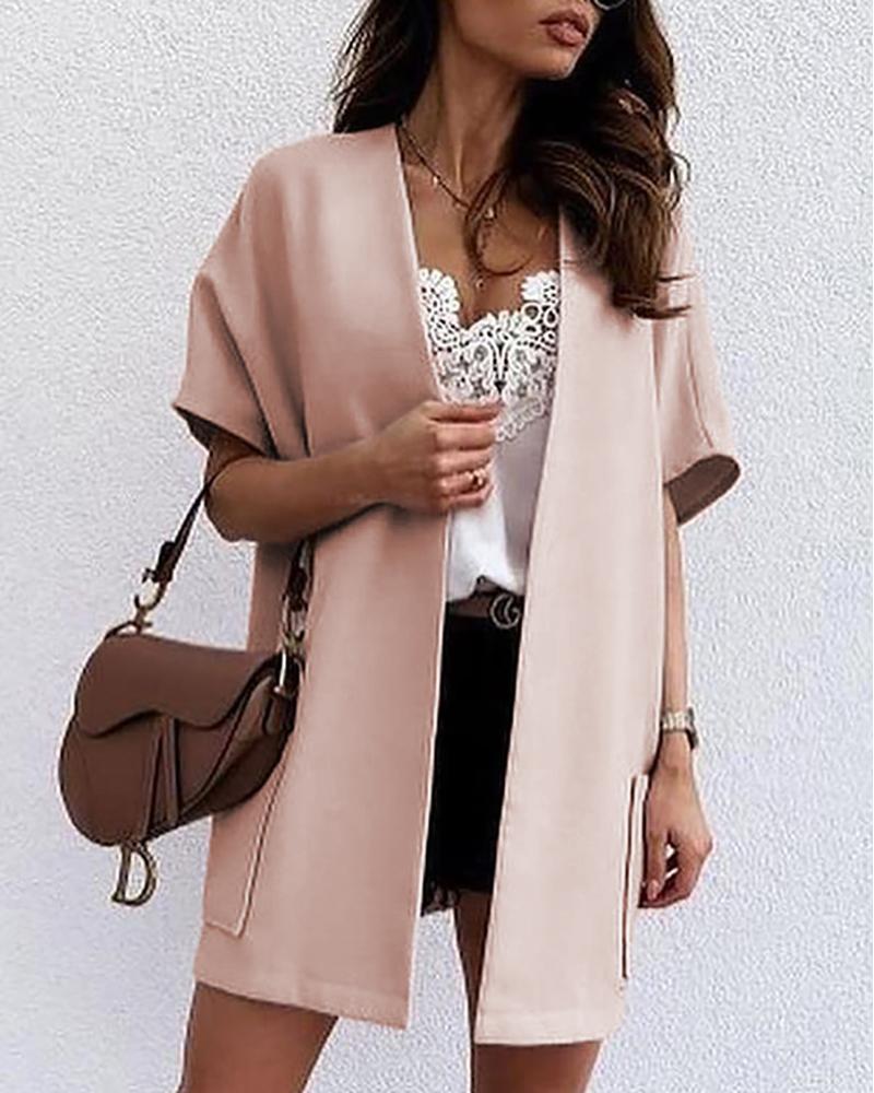 

Short Sleeve Pocket Design Casual Cardigan, Pink