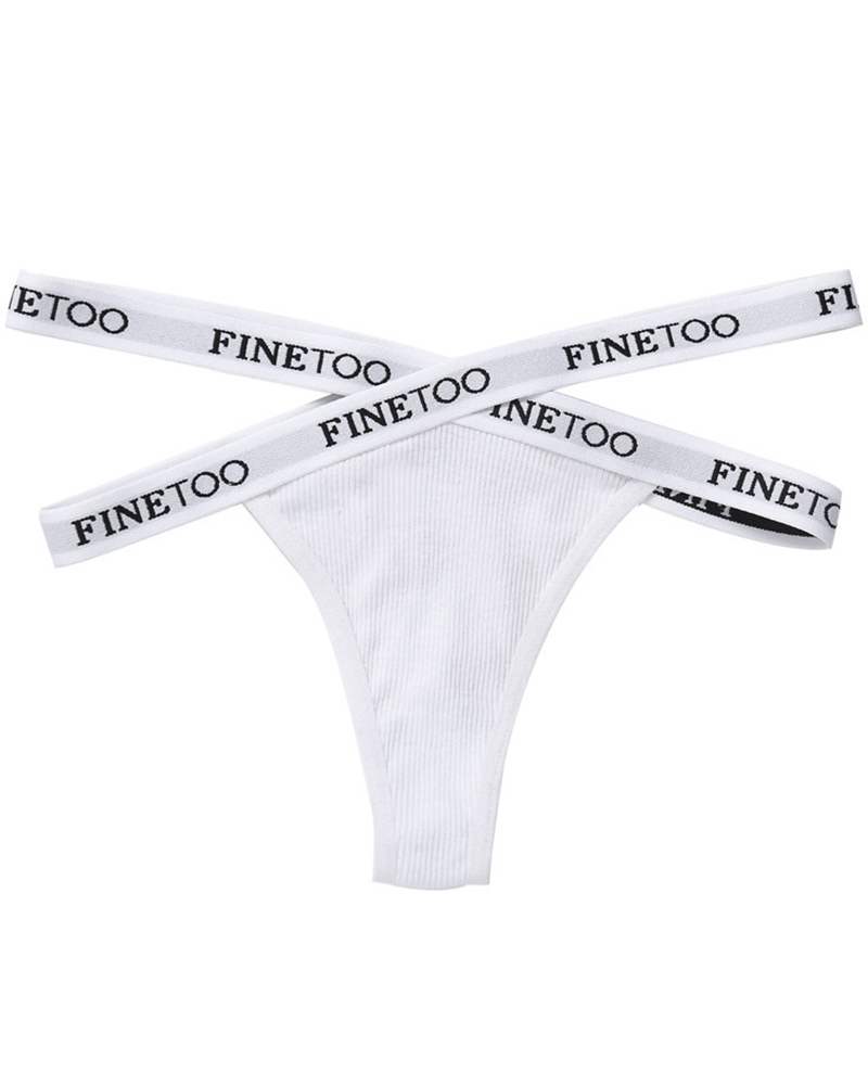 

Cross Strap Splicing Letter Print Low Waist Skinny Panties, White