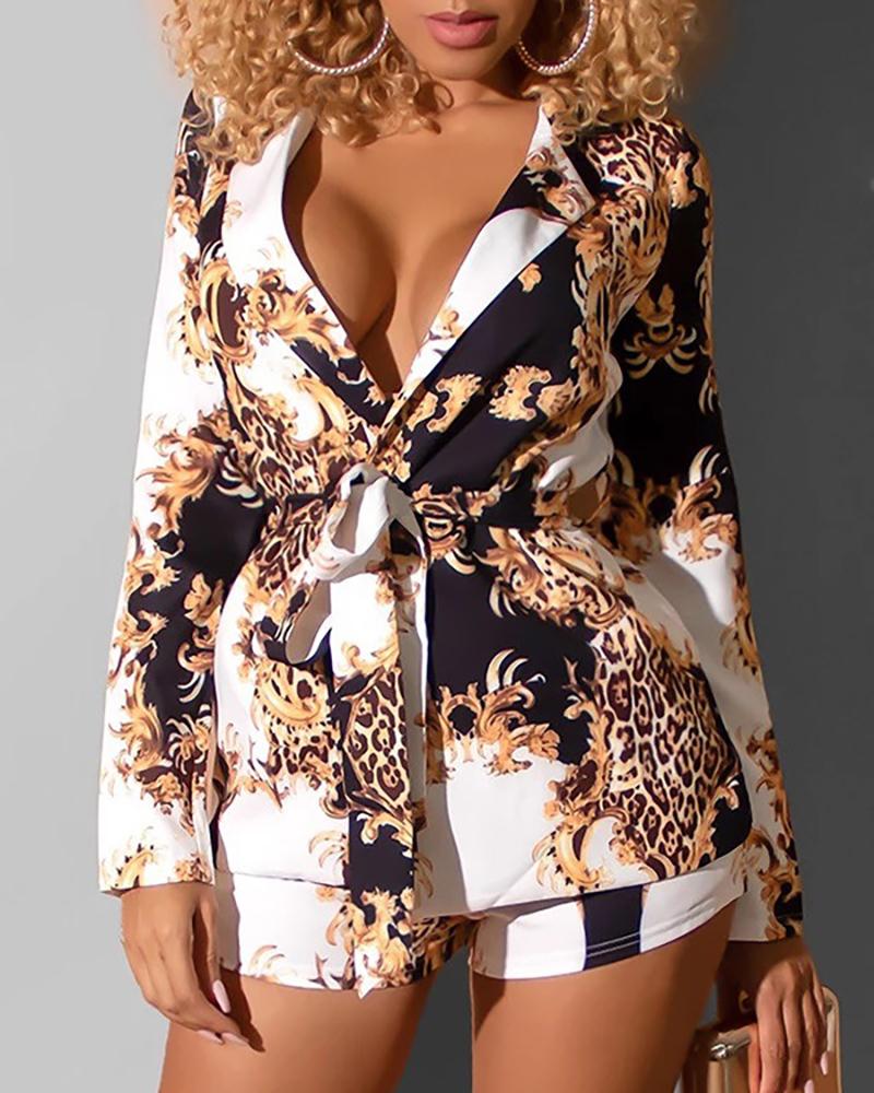 

Baroque Cheetah Print Blazer Coat & Shorts Sets, White