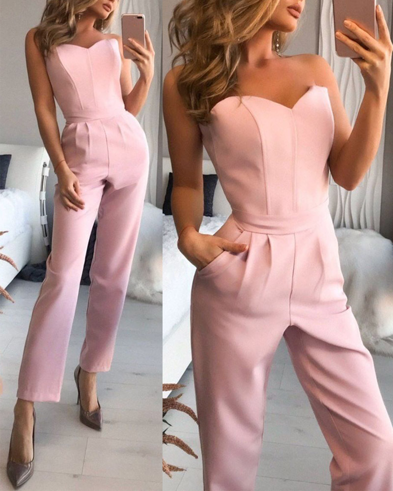 

Pocket Detail Zip Back Bandeau Jumpsuit, Pink
