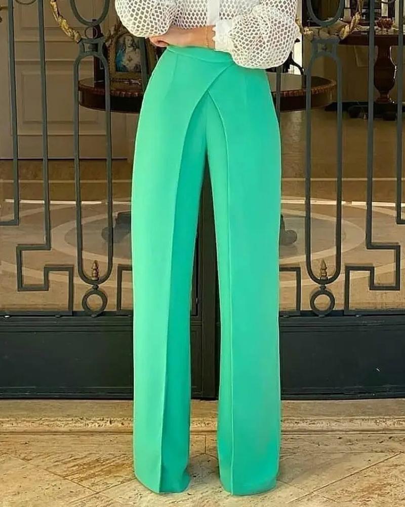 

High Waist Fake Two Pieces Pants, Green