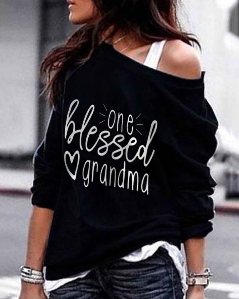 

Letter Print Long Sleeve Casual Sweatshirt, Black