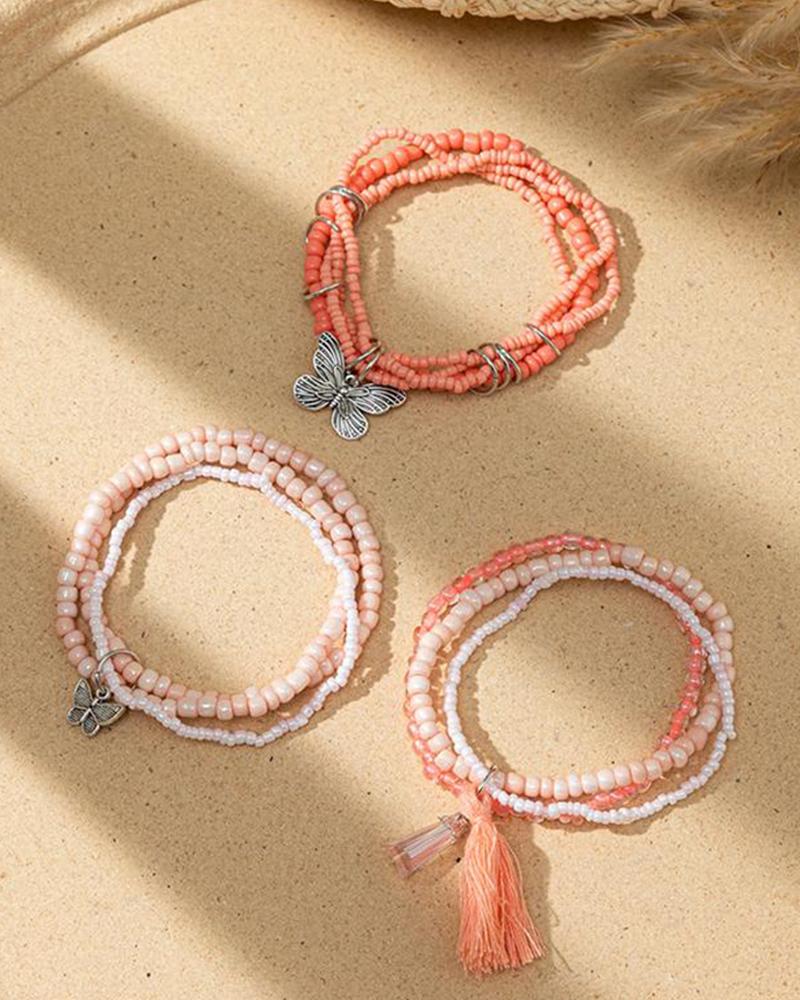 

5pcs Butterfly Pattern Tassel Bracelet Set, Orange