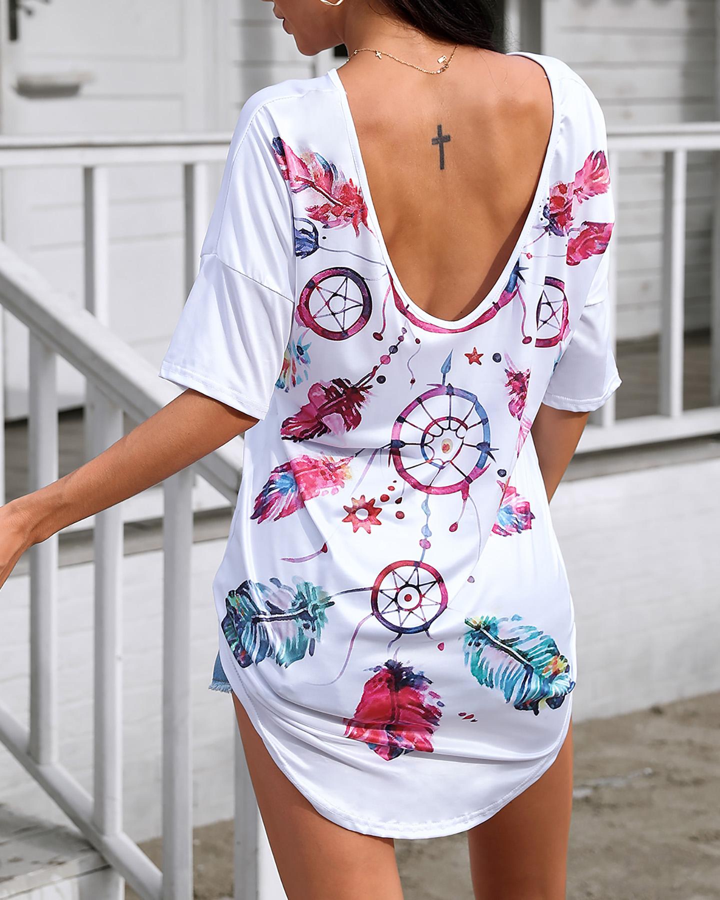

Pumo Print Backless Half Sleeve Top, White