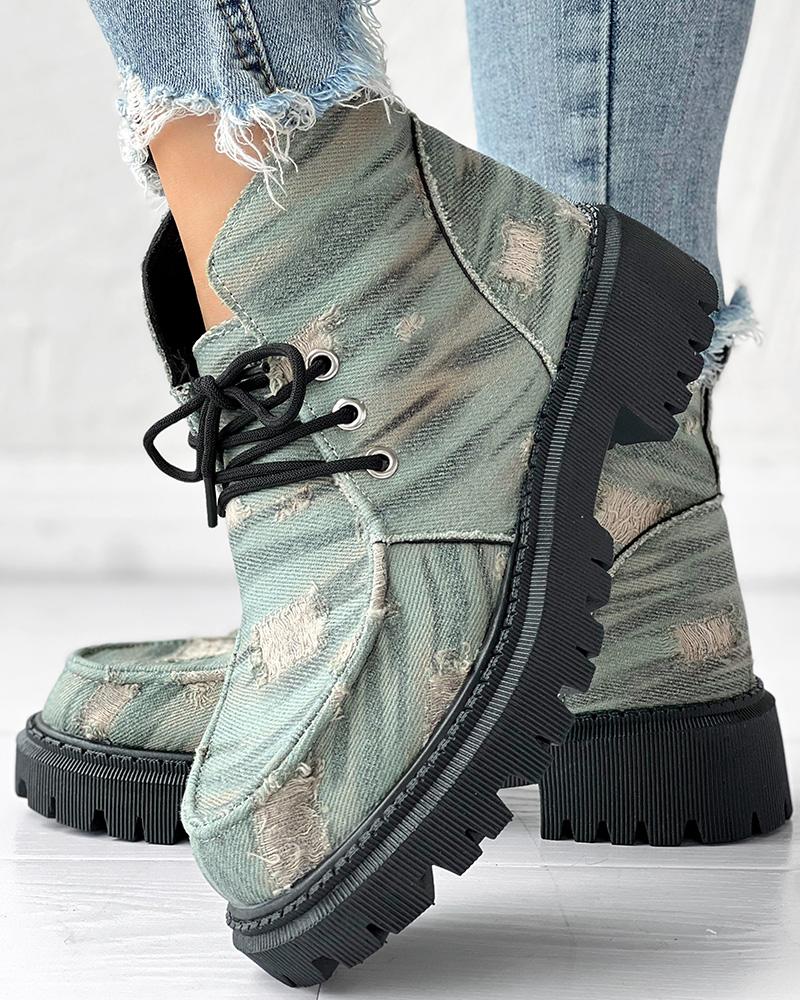 Zebra Stripe Print Lace-up Non-Slip Snow Boots