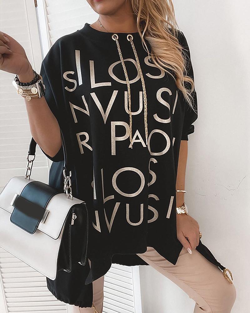 

Letter Print Eyelet Sweatshirt, Black