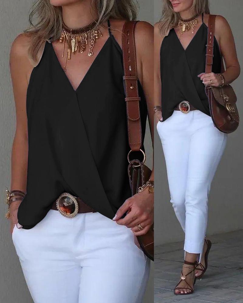 

Halter Sleeveless Wrap Tank Top, Black