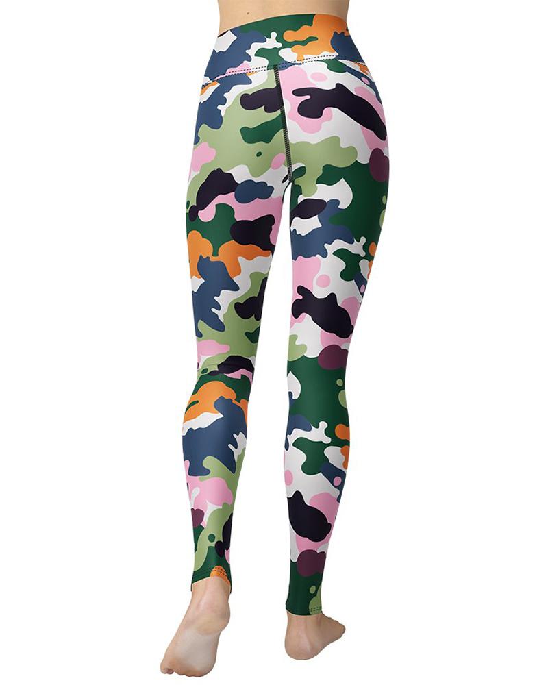 

Color Block Camouflage Print Skinny Yoga Pants, Multicolor