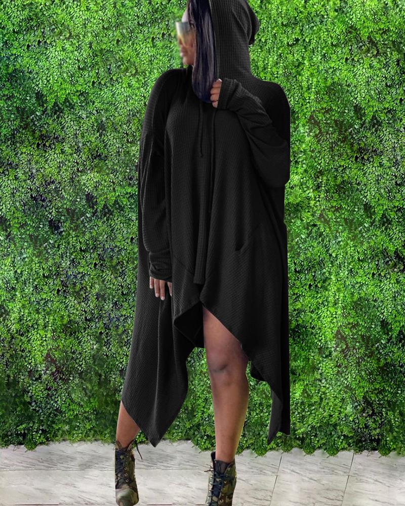 

Plus Size Long Sleeve Hooded Asymmetrical Dress, Black
