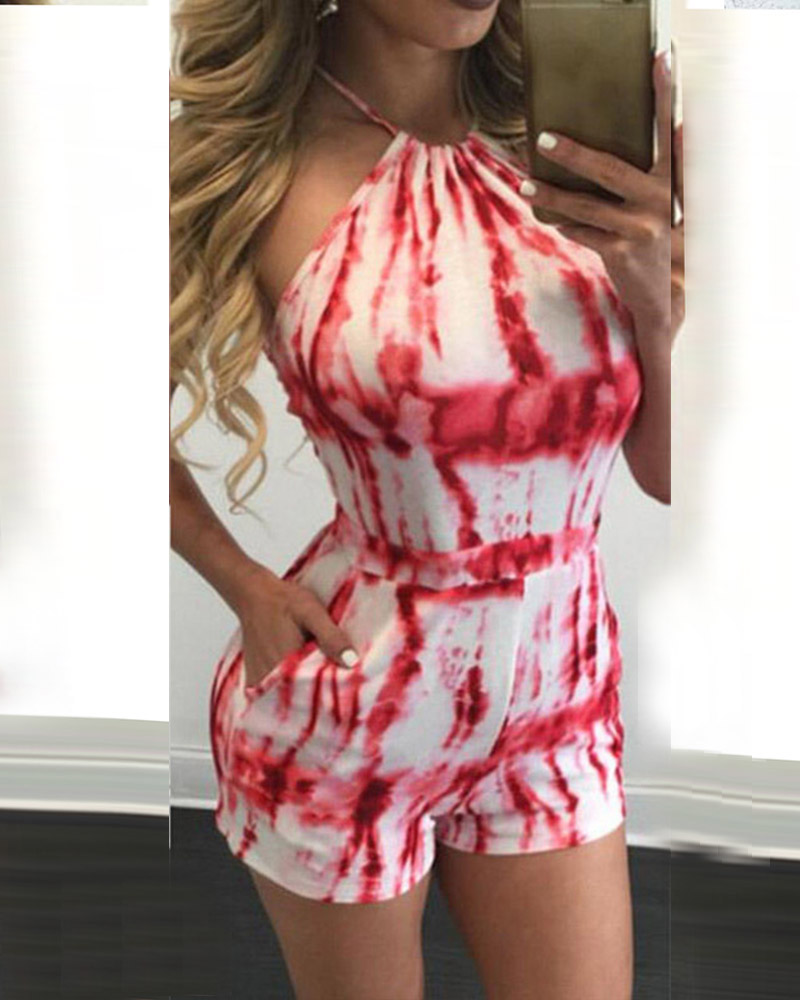 

Tie Dye Skinny Sleeveless Rompers, Red