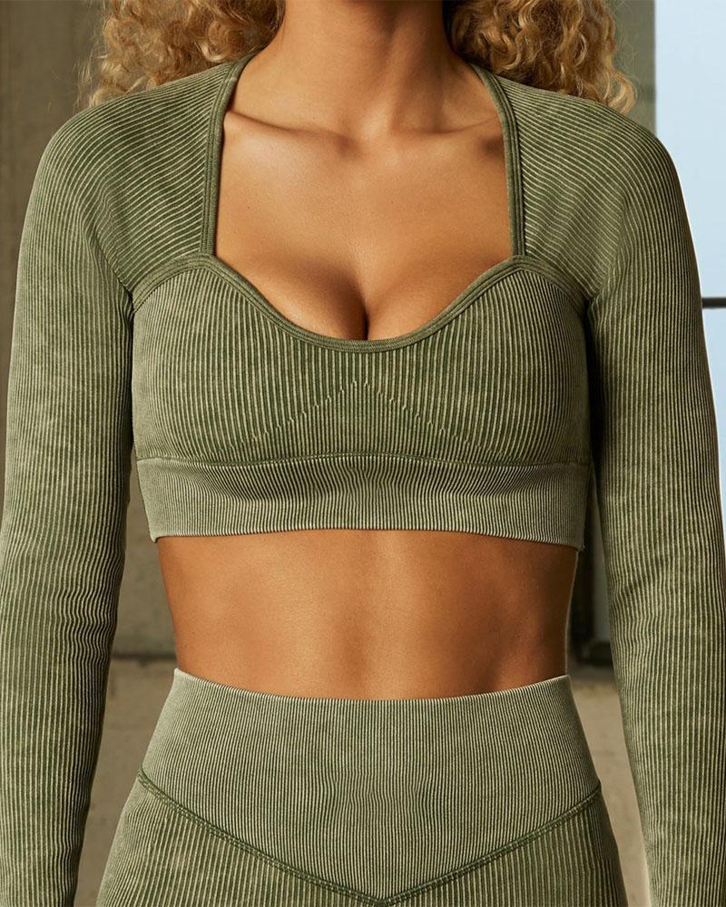 

Breathable Long Sleeve Crop Active Top, Green