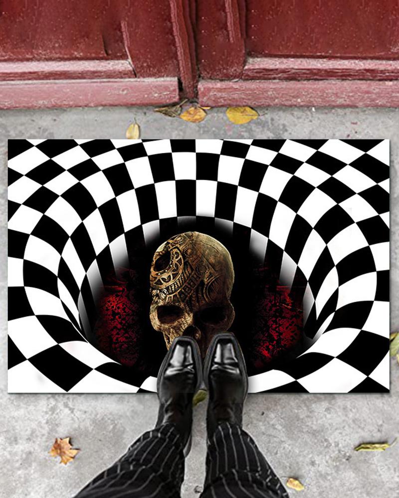 

Halloween Illusion Scary Skull Dirt Resistant Welcome Doormat, White