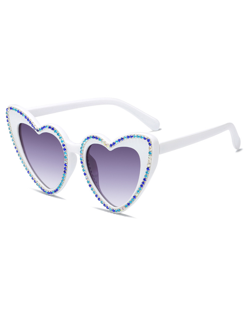 

1Pair Heart Shaped Frame Rhinestone Decor Sunglasses, White