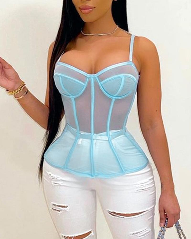 

See Through Mesh Cami Top, Blue