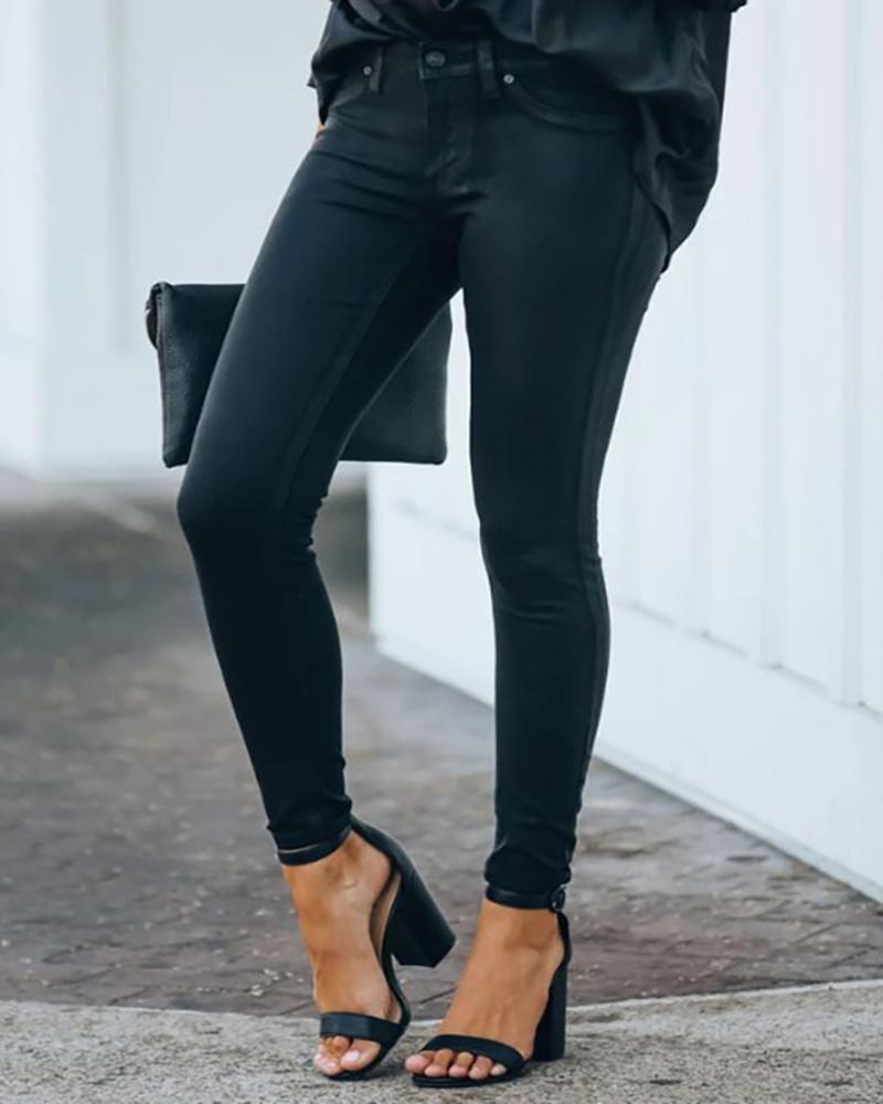 

Buttoned Pocket Design Skinny Denim Pants, Black
