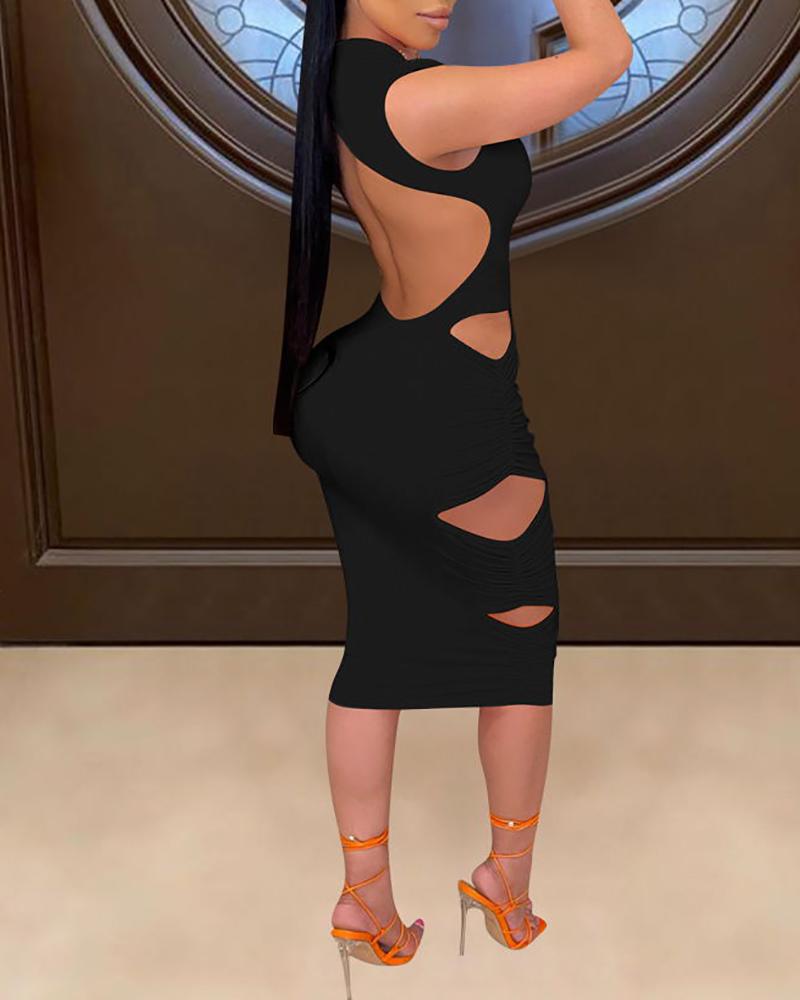 

Cutout Sleeveless Skinny Midi Dress, Black