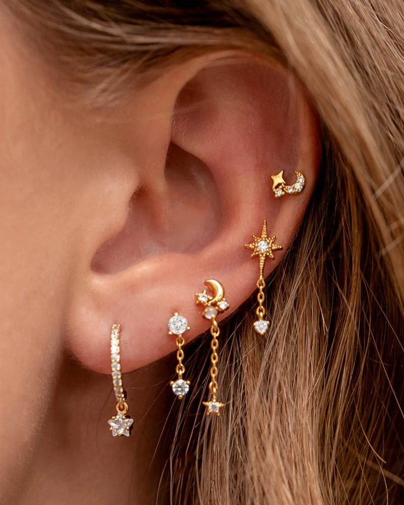 

1pcs Rhinestone Tassel Star Moon Shaped Cartilage Earrings Set, Gold