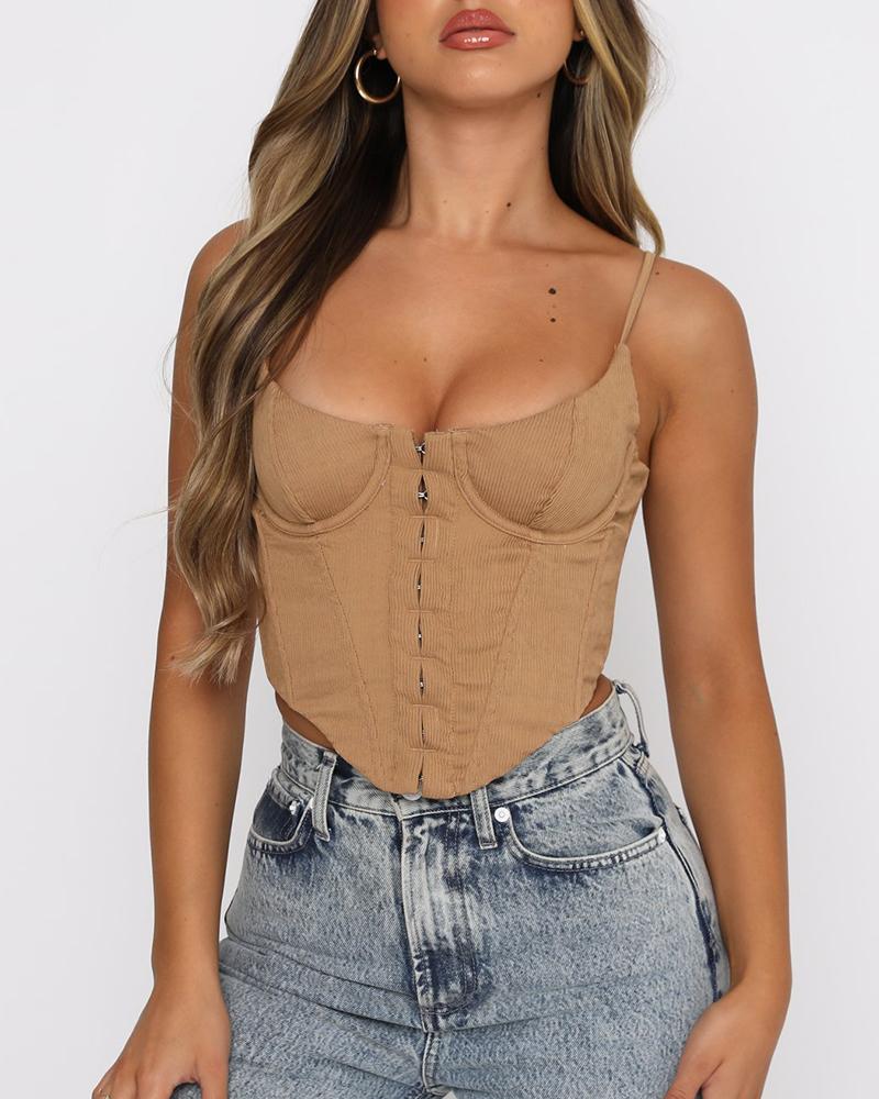 

Hook And Eye Zip Back Cami Corset Top, Khaki