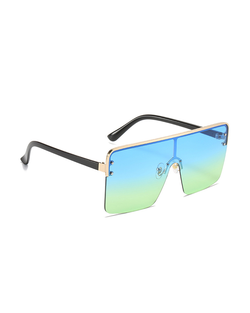 

1Pair Half Metal Frame Ombre Lens Flat Top Sunglasses, Light blue