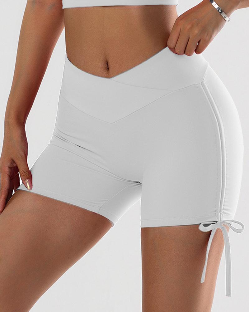 

High Waist Drawstring High Waist Sports Yoga Shorts, White
