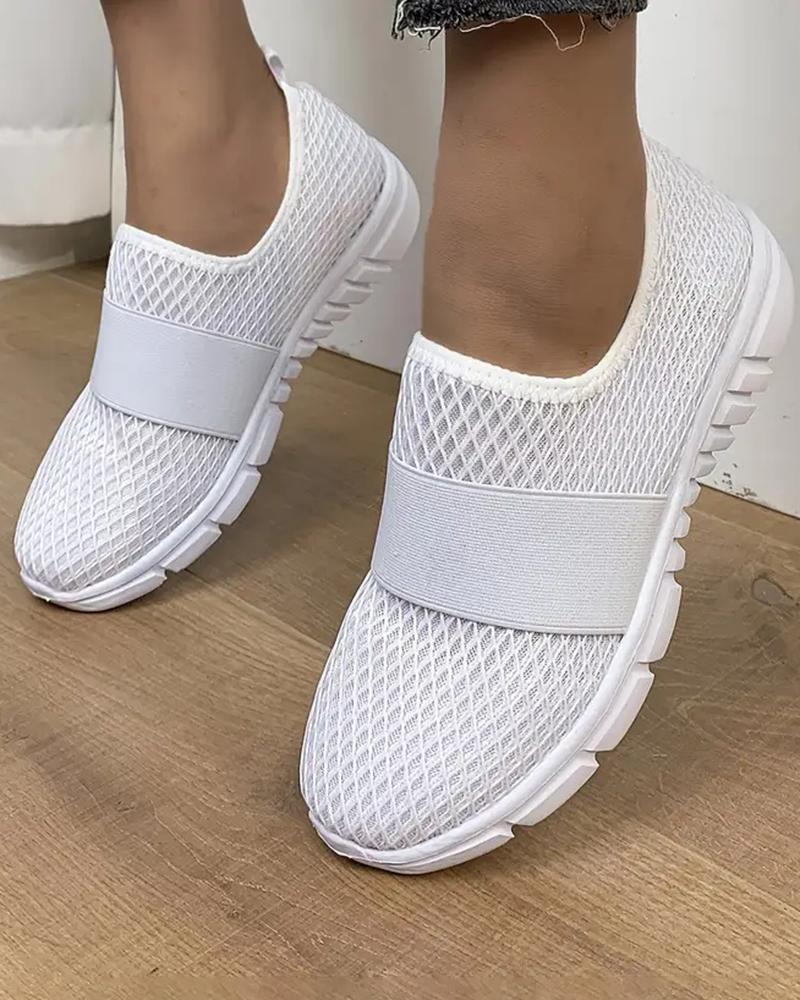 

Hollow Out Slip-on Band Patch Sneakers, White
