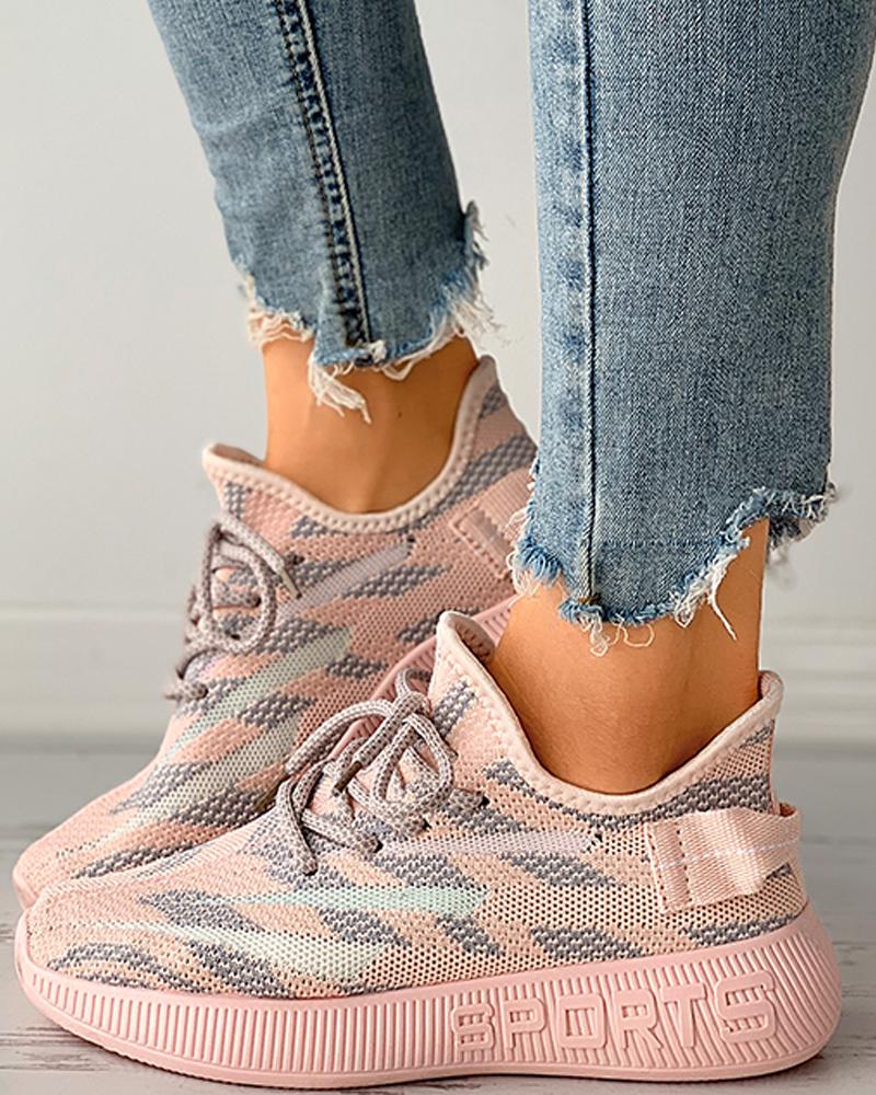 

Colorblock Lace-up Breathable Casual Sneaker, Pink
