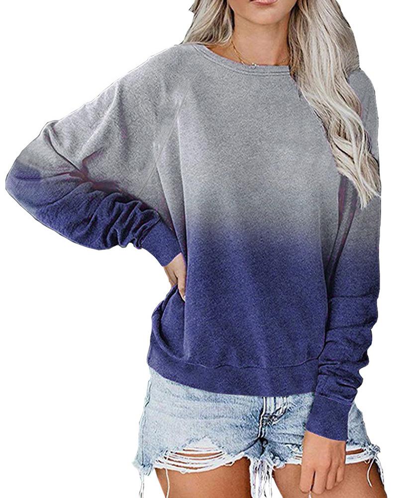 

Ombre Colorblock Long Sleeve Casual Sweatshirt, Blue