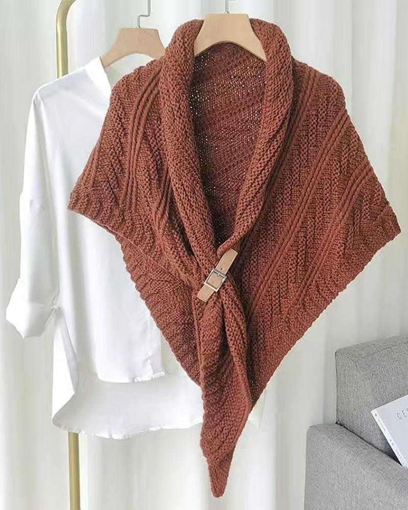 

Buckled Cable Knit Poncho Cape Shawl Scarf, Red