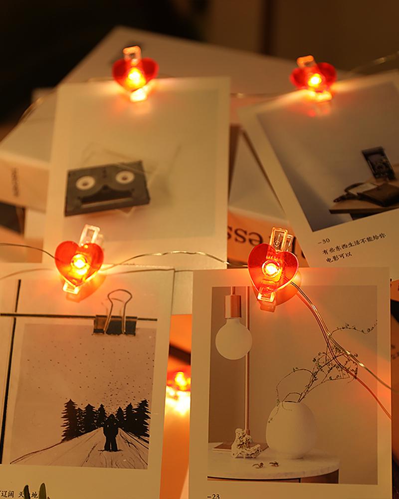 

20 Lights Heart Shape Picture Clip String Lights Pictures Cards Hanging Fairy Lights, Style1