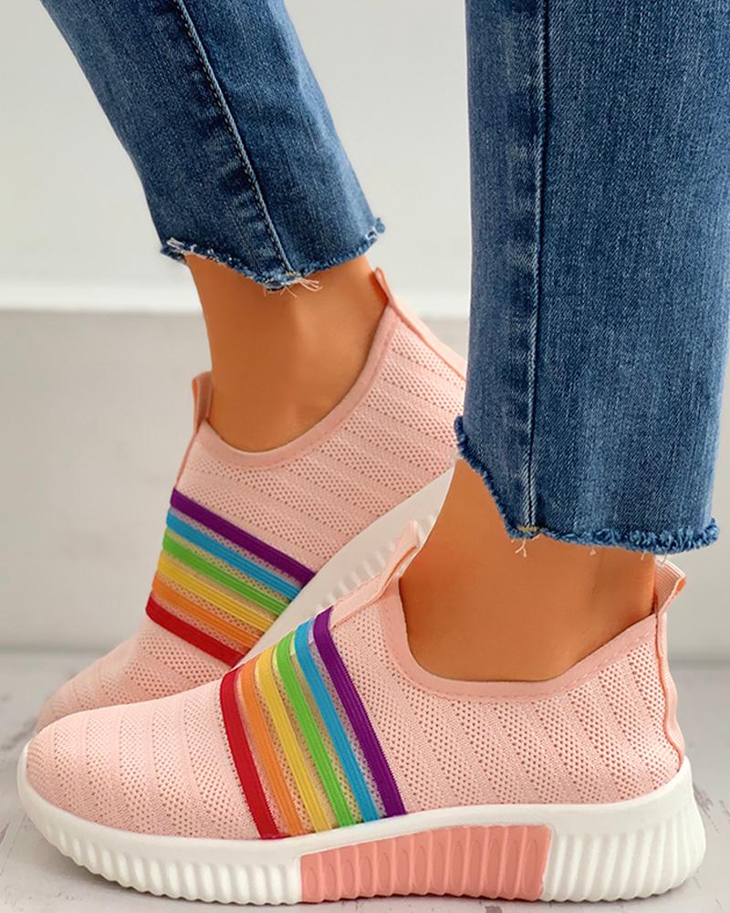 

Colorblock Breathable Knitted Casual Sneakers, Pink