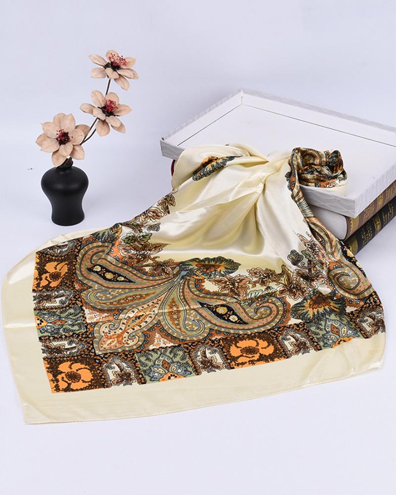 

Satin Paisley Print Vintage Square Scarf Headband, Style5