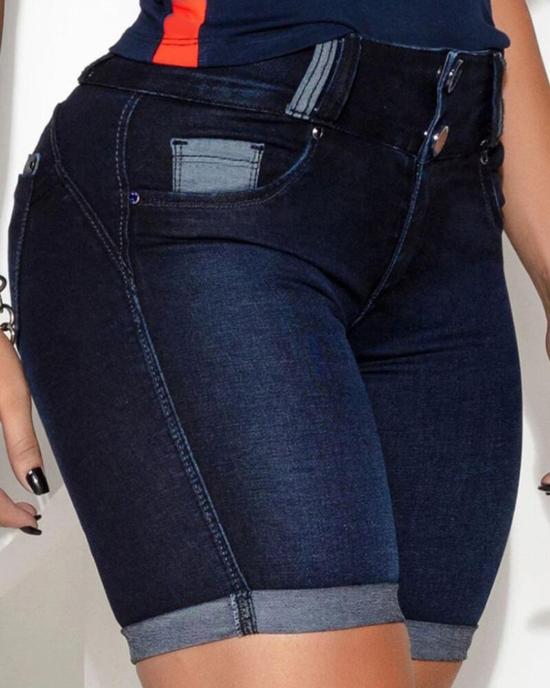 

Contrast Paneled Pocket Design Denim Shorts, Blue
