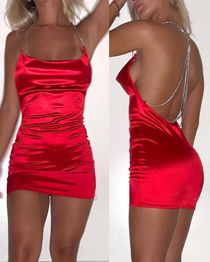 

Halter Backless Satin Party Dress, Red
