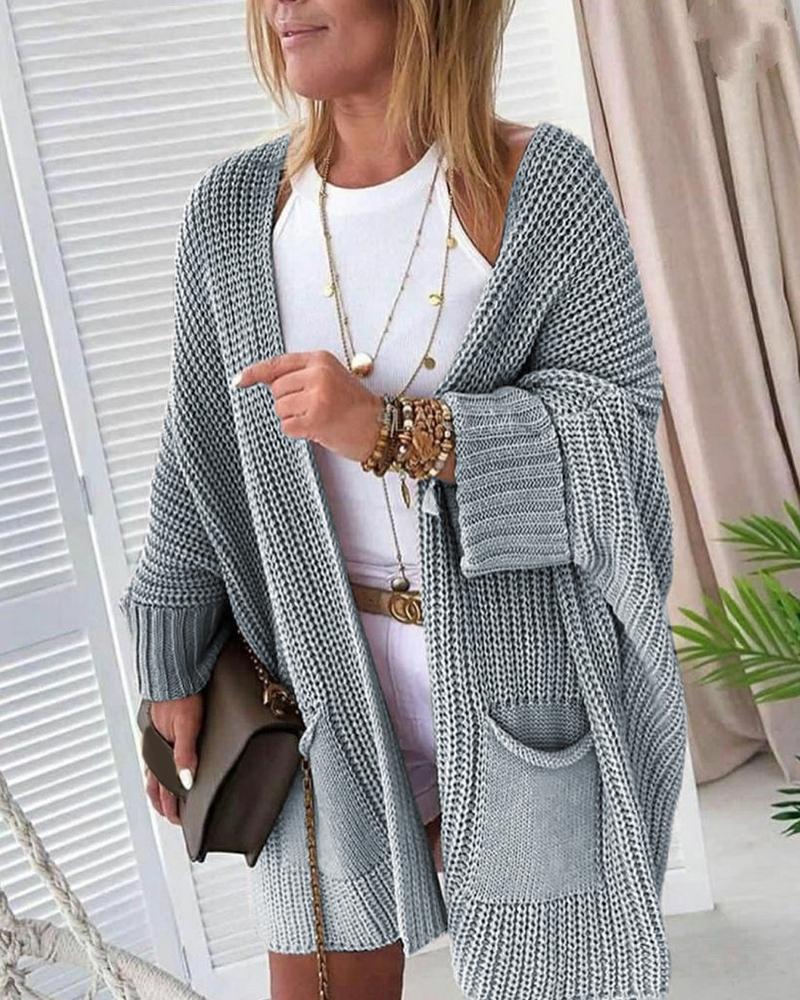 

Knit Batwing Sleeve Pocket Design Sweater, Gray