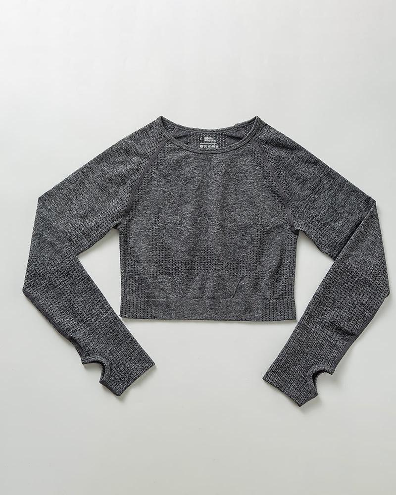 

Plain Long Sleeve Round Neck Skinny Active Tops, Dark grey