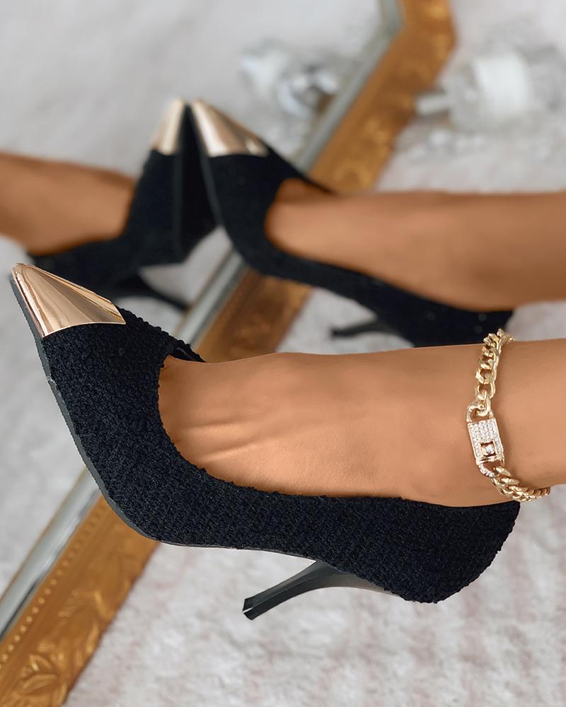

Metal Pointed Toe Stiletto Heels, Black