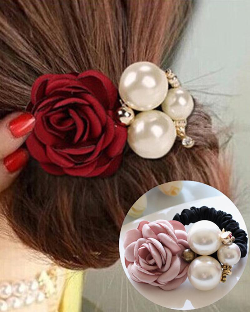 

Women's Hair Tie Street Daily Holiday Handmade Pearl Fabric Scrunchie, Red
