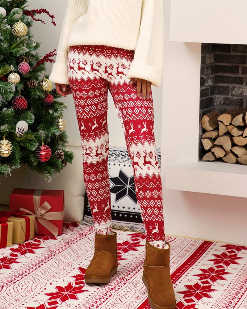 

Christmas High Waist Geometric Graphic Print Skinny Pants, Multicolor