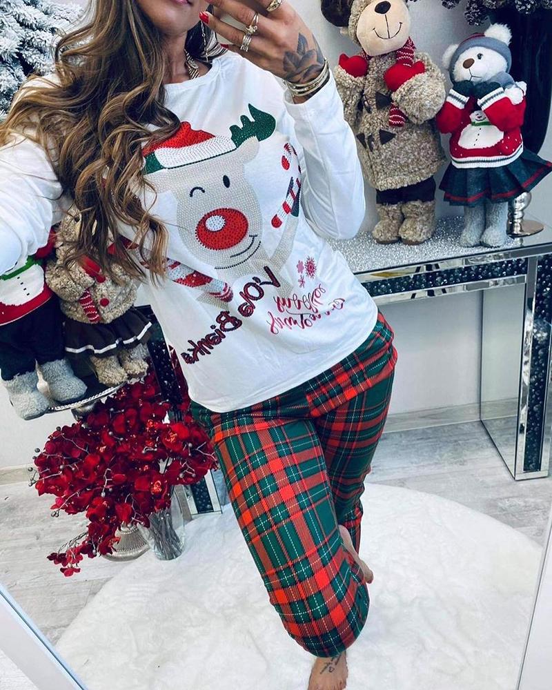 

Christmas Long Sleeve Top & Plaid Pants Set, Red