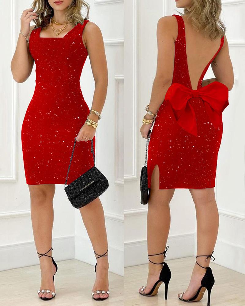 

Bowknot Design Backless Party Dress, Red